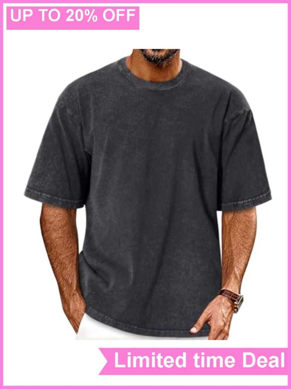 Men's Oversized Cotton Acid Wash T-Shirt Crew Neck Loose Fit Tee